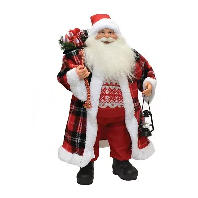 24'' Red and White Santa Claus with Lantern and Gift Bag Christmas Figure