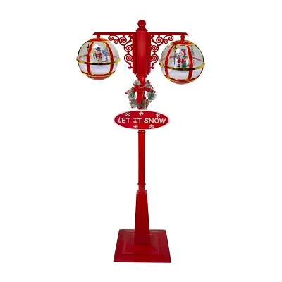 74'' Lighted Red and Gold Musical Double Christmas Street Lamp
