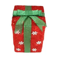 Set of 3 Lighted Red with Green Bows and Snowflakes Gift Boxes Outdoor Christmas Decorations 13"