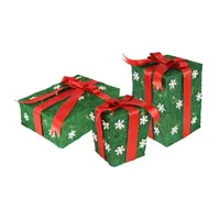 Set of 3 Lighted Green with Red Bows Gift Boxes Outdoor Christmas Decorations 13"