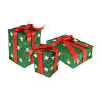 Set of 3 Lighted Green with Red Bows Gift Boxes Outdoor Christmas Decorations 13"