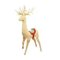 60'' Beige and Red Pre-Lit Standing Reindeer Christmas Outdoor Decor