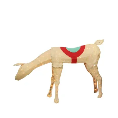 44'' Beige and Red Pre-Lit Feeding Reindeer Christmas Outdoor Decor