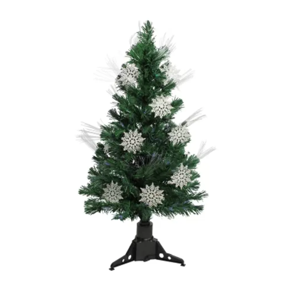 3' Pre-Lit Fiber Optic Artificial Christmas Tree with White Snowflakes - Multi-Color Lights