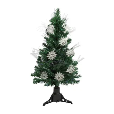 3' Pre-Lit Fiber Optic Artificial Christmas Tree with White Snowflakes - Multi-Color Lights