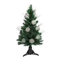 3' Pre-Lit Fiber Optic Artificial Christmas Tree with White Snowflakes - Multi-Color Lights