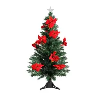 4' Pre-Lit Poinsettias Artificial Christmas Tree - Multicolor Lights