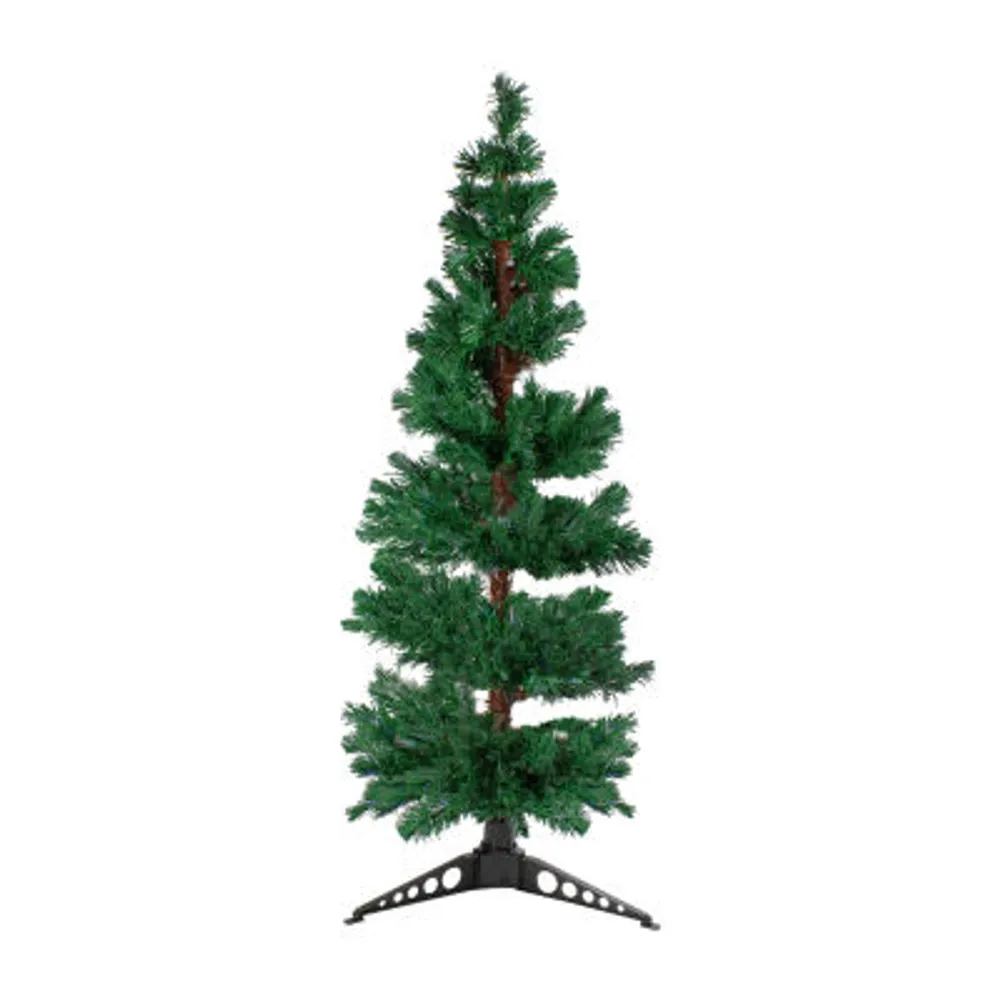 5' Pre-Lit Slim Pine Spiral Artificial Christmas Tree - Multicolor Fiber Optic Lights