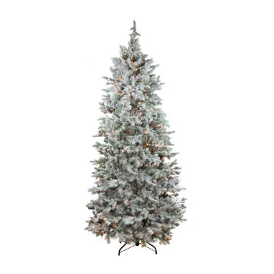 7.5' Pre-Lit Flocked Slim Colorado Spruce Artificial Christmas Tree - Clear Dura-Lit Lights
