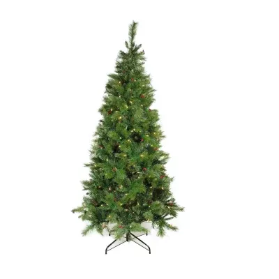 7' Pre-Lit Slim Mount Beacon Pine Artificial Christmas Tree - Multicolor LED Lights