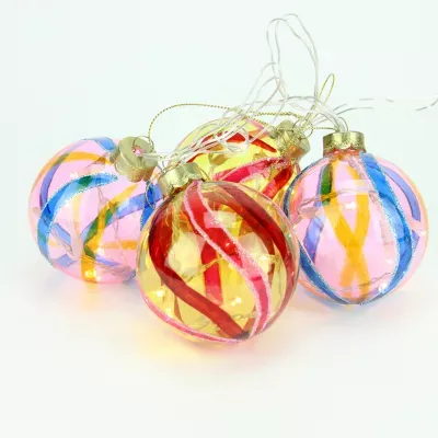 4ct Pink and Red LED Lighted Swirl Glass Christmas Ball Ornaments 3.25'' (82mm)