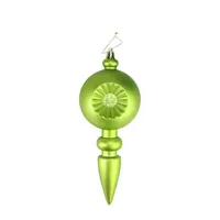 4ct Matte Green Kiwi Retro Reflector Shatterproof Christmas Finial Ornaments 7.5"