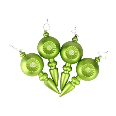 4ct Matte Green Kiwi Retro Reflector Shatterproof Christmas Finial Ornaments 7.5"