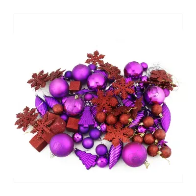 125ct Purple and Red Shatterproof 3-Finish Christmas Ornaments 5.5'' (139.7mm)