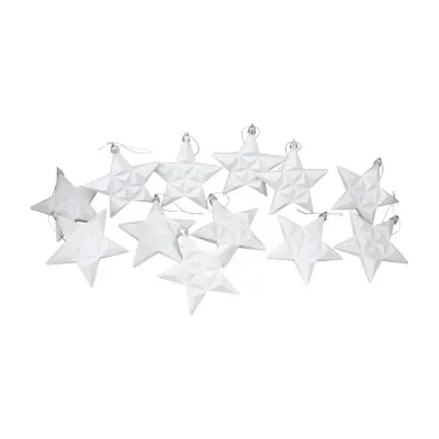 12ct White Matte Finish Glittered Star Shatterproof Christmas Ornaments 5"