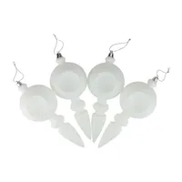 4ct White Retro Reflector Shatterproof Matte Christmas Finial Ornaments 7.5"