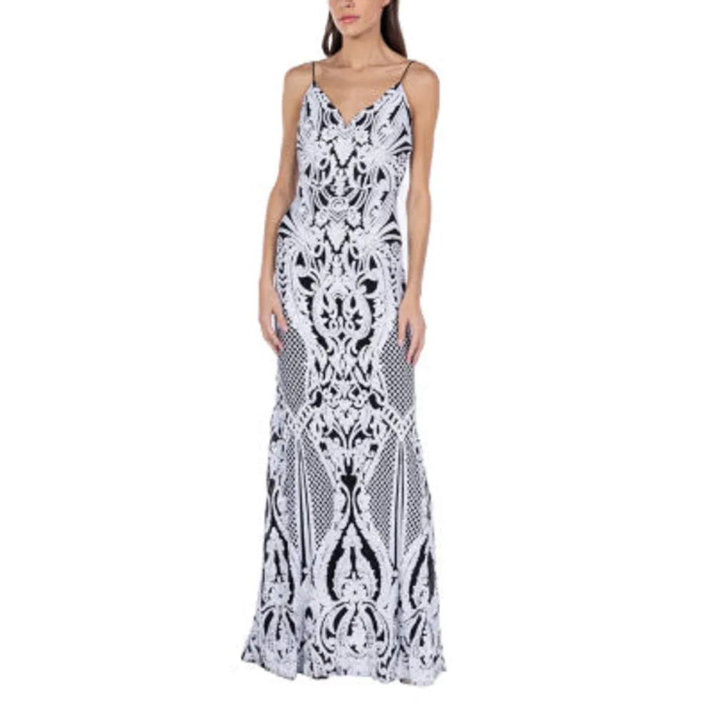 B. Smart Womens Sleeveless Sequin Scroll Maxi Dress Juniors