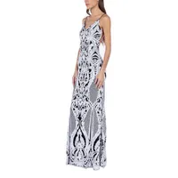 B. Smart Womens Sleeveless Sequin Scroll Maxi Dress Juniors