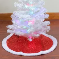 20'' Red Glittered Mini Christmas Tree Skirt With a Faux Fur Trim