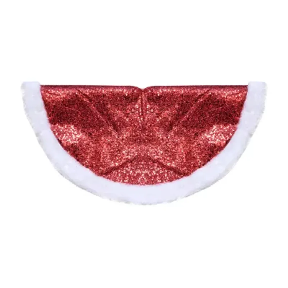 20'' Red Glittered Mini Christmas Tree Skirt With a Faux Fur Trim