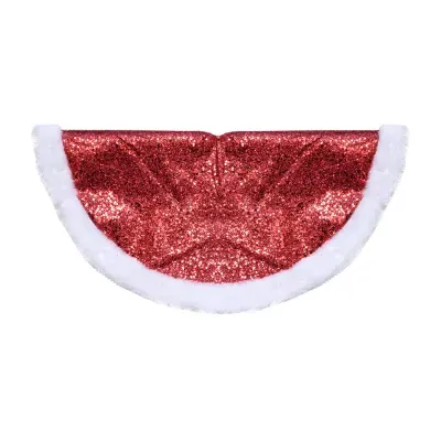 20'' Red Glittered Mini Christmas Tree Skirt With a Faux Fur Trim