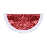 20'' Red Glittered Mini Christmas Tree Skirt With a Faux Fur Trim