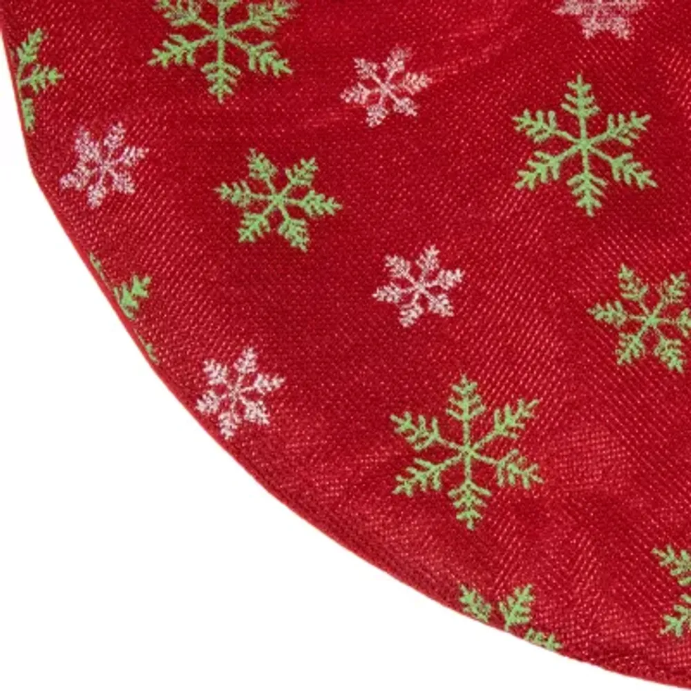 20'' Metallic Red with Green and White Snowflakes Mini Christmas Tree Skirt