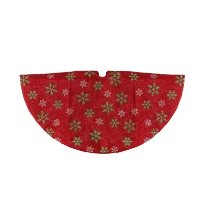 20'' Metallic Red with Green and White Snowflakes Mini Christmas Tree Skirt