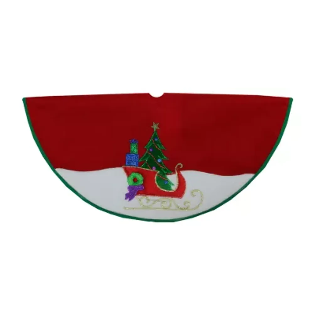 20'' Red and White Loaded Sleigh in the Snow Mini Christmas Tree Skirt