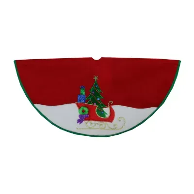 20'' Red and White Loaded Sleigh in the Snow Mini Christmas Tree Skirt