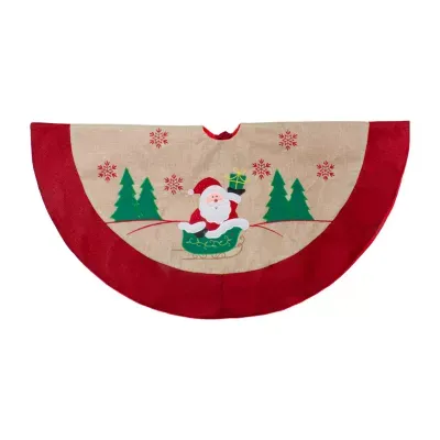 36'' Burlap Santa Claus in Sleigh Embroidered Christmas Tree Skirt