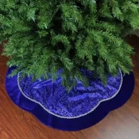 48'' Royal Blue and Silver Swirl Christmas Tree Skirt with Scalloped Trim