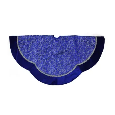48'' Royal Blue and Silver Swirl Christmas Tree Skirt with Scalloped Trim