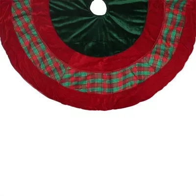 48'' Christmas Traditions Green  Red and Gold Woven Plaid and Velveteen Christmas Tree Skirt