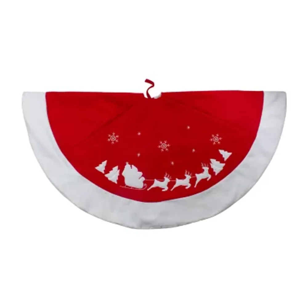 48'' Red Sleigh and Reindeer Embroidered Christmas Tree Skirt