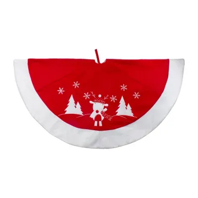 48'' Red and White Winter Reindeer Embroidered Christmas Tree Skirt