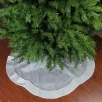 48'' Silver and White Floral Trimmed Christmas Tree Skirt