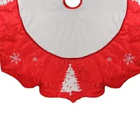 54'' Red and White Embroidered Jeweled Tree with Snowflake Christmas Tree Skirt