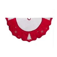 54'' Red and White Embroidered Jeweled Tree with Snowflake Christmas Tree Skirt