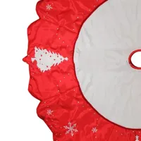 54'' Red and White Embroidered Jeweled Tree with Snowflake Christmas Tree Skirt