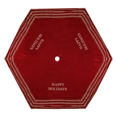 56'' Red and White 'Happy Holidays' Christmas Tree Skirt with Striped Trim