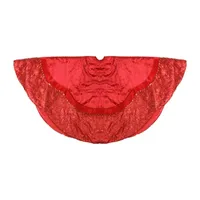 60'' Red Velvet Damask Sequin Embroidered Poinsettia Trimmed Scalloped Edge Christmas Tree Skirt