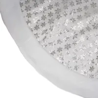 60'' White and Silver Sequin Snowflake Christmas Tree Skirt with Faux Fur Border