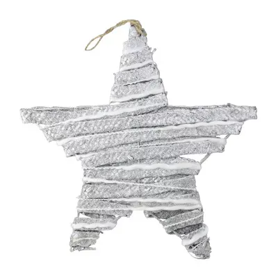 12'' Silver Glittered Rattan Hanging Star Christmas Decor