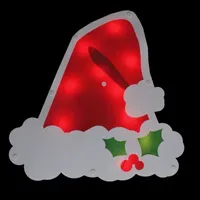 12.5'' Lighted White and Red Santa Hat Christmas Window Silhouette Decoration