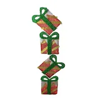 43'' Red Striped Flat Tinsel Stacked Gift Box Lighted Outdoor Decoration