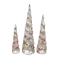 Set of 3 Lighted Champagne Gold Candy Covered Cone Tree Outdoor Christmas Decorations 39.25"