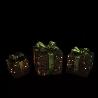 Set of 3 Brown and Green Lighted Glitter Gift Boxes Christmas Decoration 12"