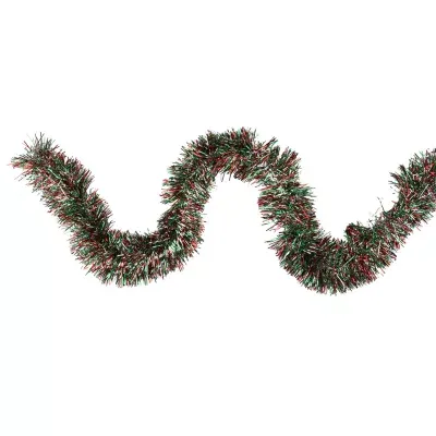 50' x 4'' Shiny Silver  Red and Green Wide Cut Tinsel Christmas Garland - Unlit