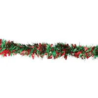 50' x 4'' Shiny Green and Red Wide Cut Tinsel Christmas Garland - Unlit